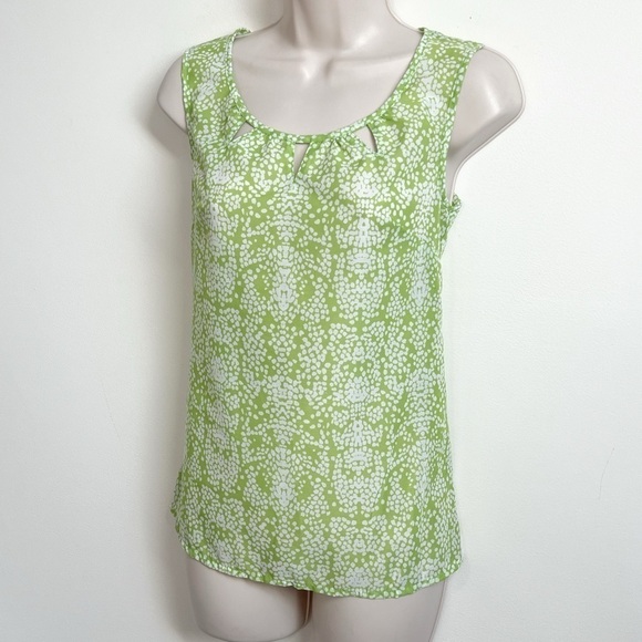 Banana Republic Scoop Neck Like Green White Patterned Pullover Tank Top XS - Picture 3 of 10